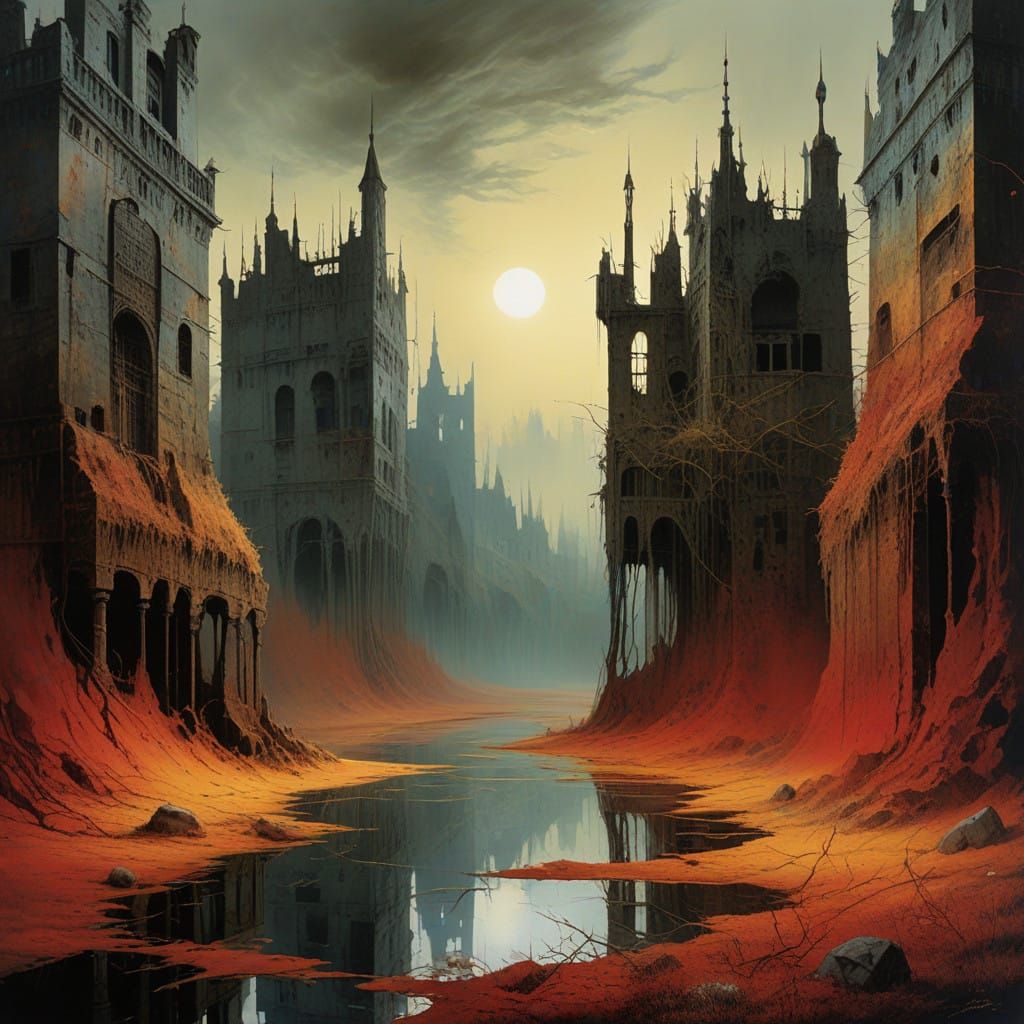 Distressed Industrial Landscape with Abstract Patterns