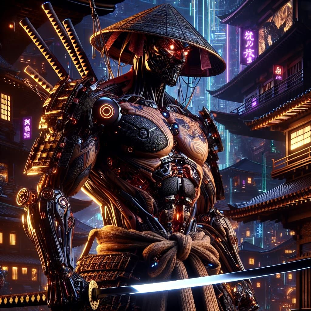 Cybernetic Sand Samurai in Futuristic Tokyo