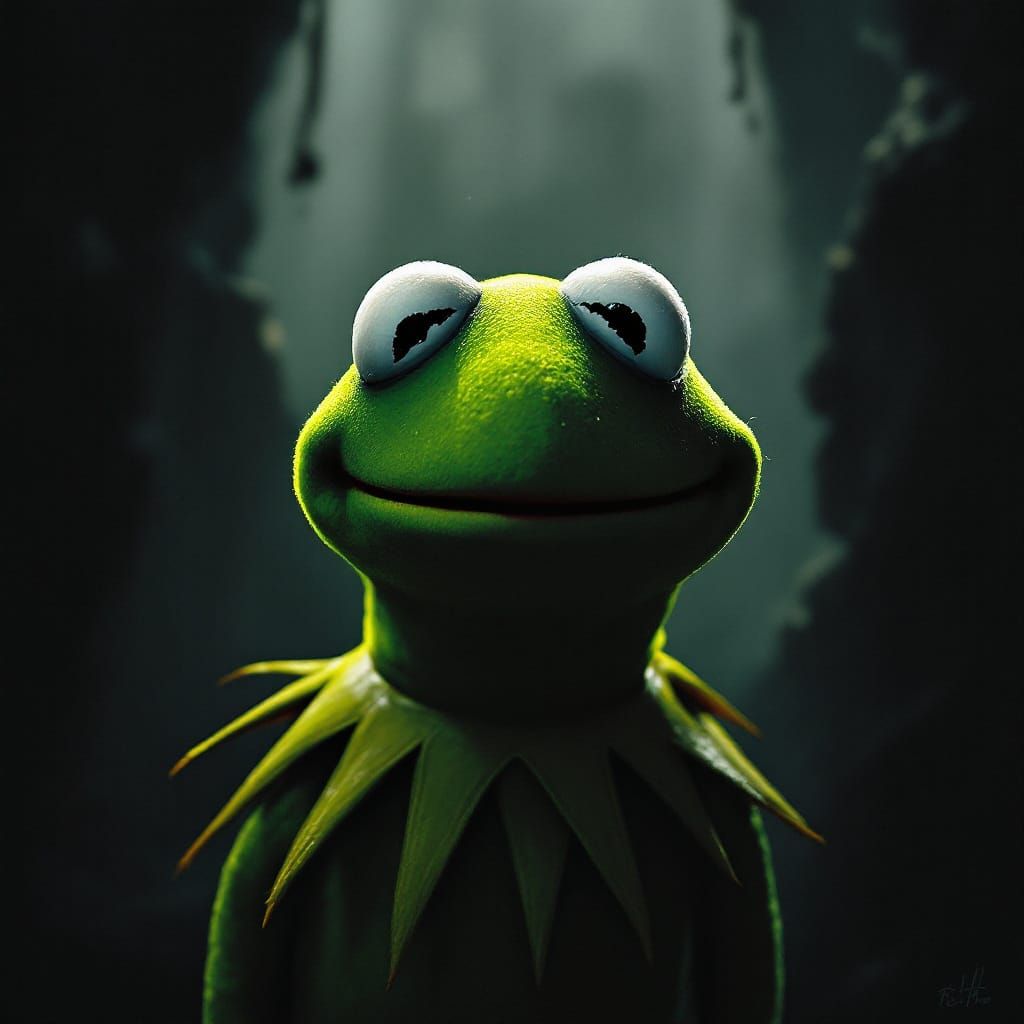 Kermit the Frog Movie Poster in Chiaroscuro Style
