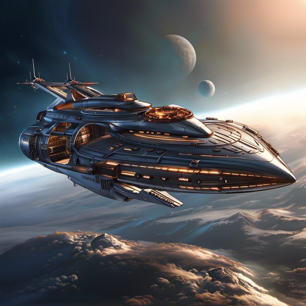 Sleek Spaceship Cruiser in Anime Manga Style