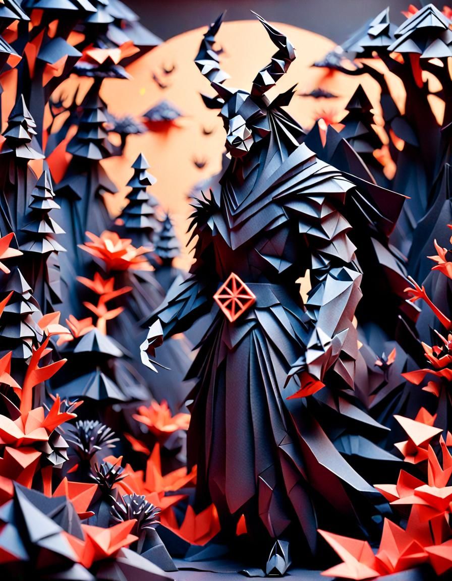 Demon Fairy Silhouette in Dark Fantasy Papercraft