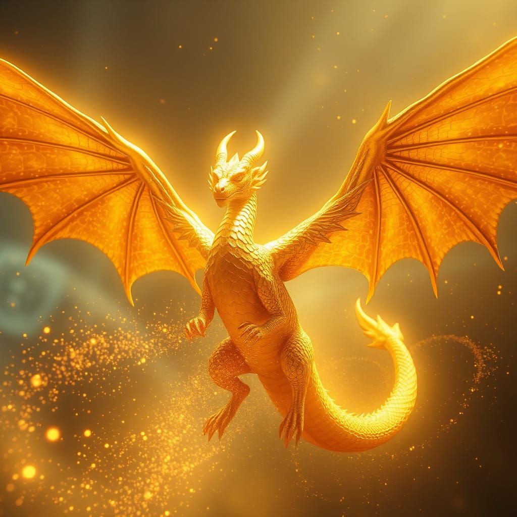Majestic Golden Dragon in Ethereal Glow