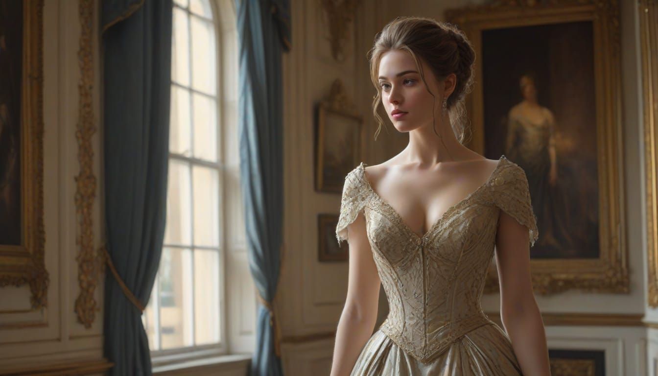 Elegant Female Form in Grand, Ornate Setting