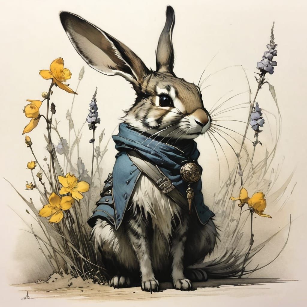 Ethereal Charcoal Sketch in Vibrant Spring Colors