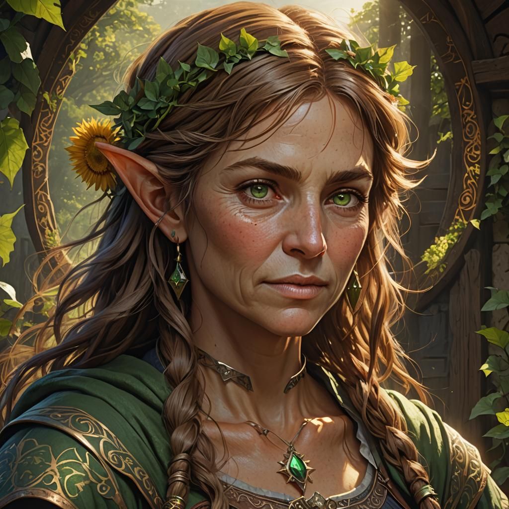 Half-Elf Farmer Portrait in Dark Fantasy Style