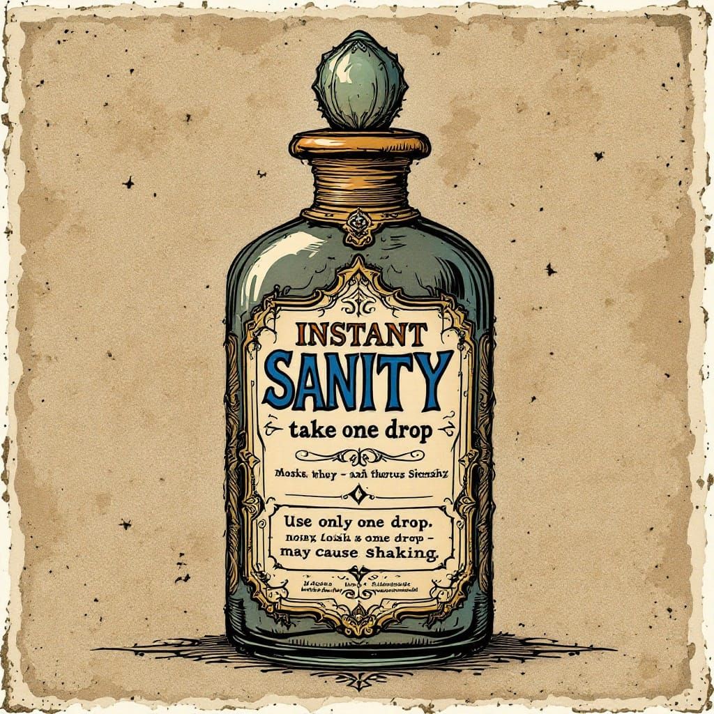 Quirky Apothecary Bottle: Instant Sanity Potion