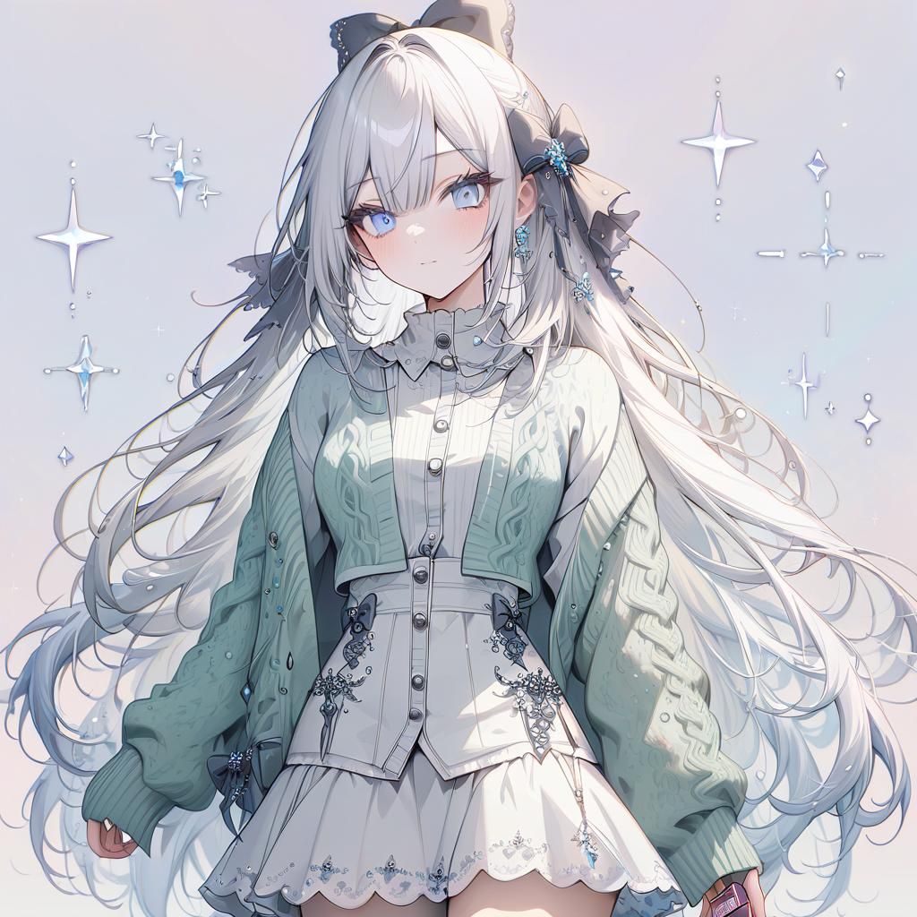 Girl with White Hair in Fairycore Style