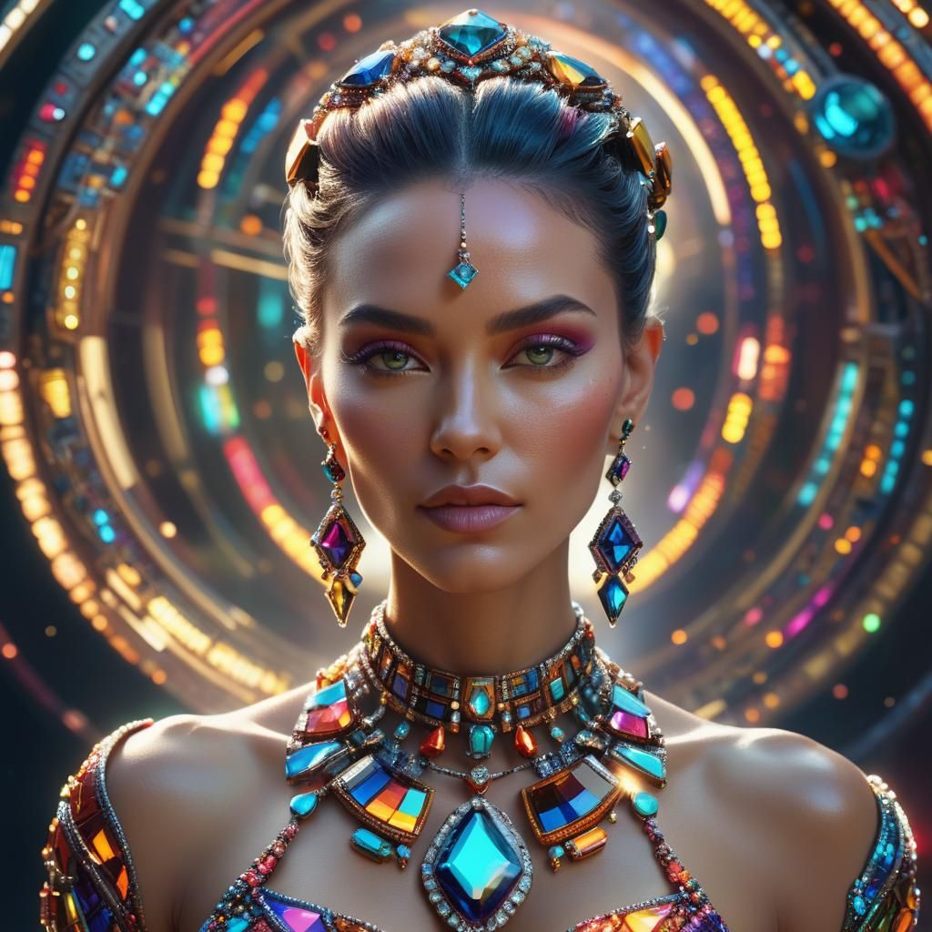 Hyperrealistic Portrait of Woman with Futuristic Jewelry