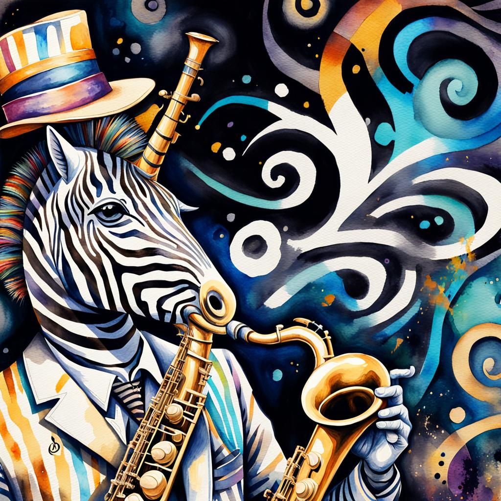Jazz Zebra in Zoot Suit Watercolor Fusion