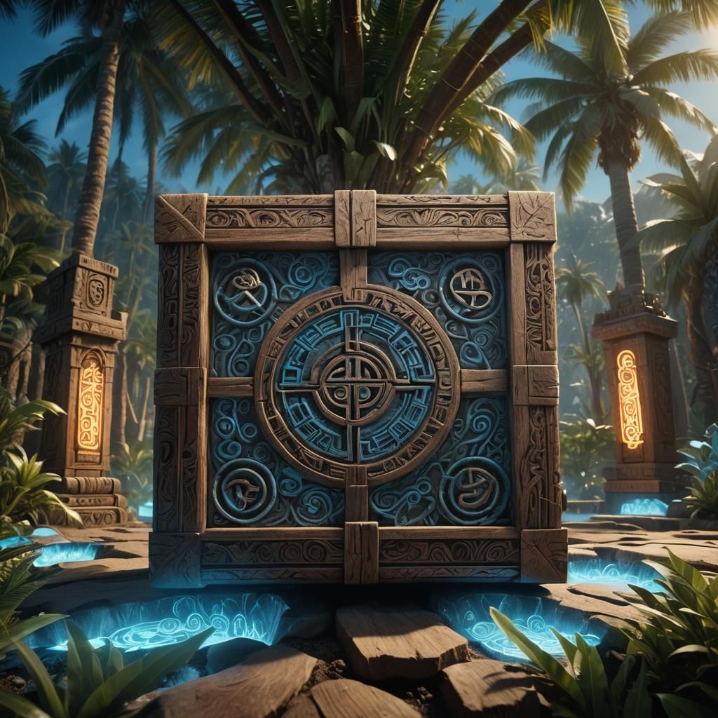 Glowing Runes Adorn Ancient Box in Fantastical Landscape