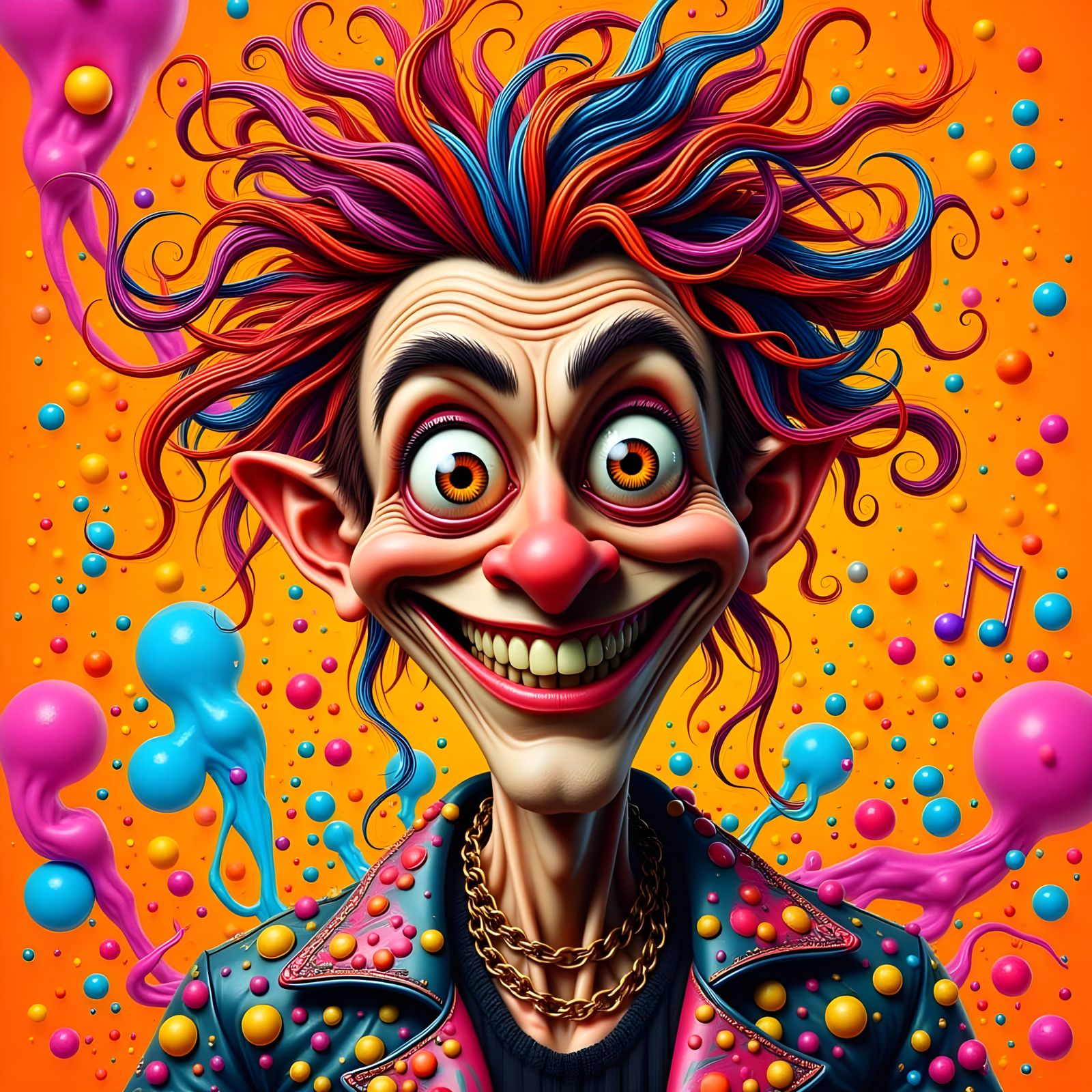 Whimsical Disco Character with Exaggerated Features