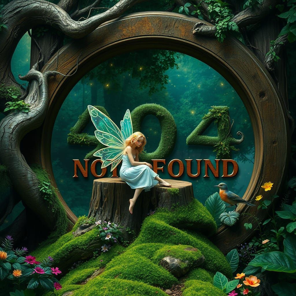 Whimsical Fairy in a Surreal Forest Within a Giant Sign