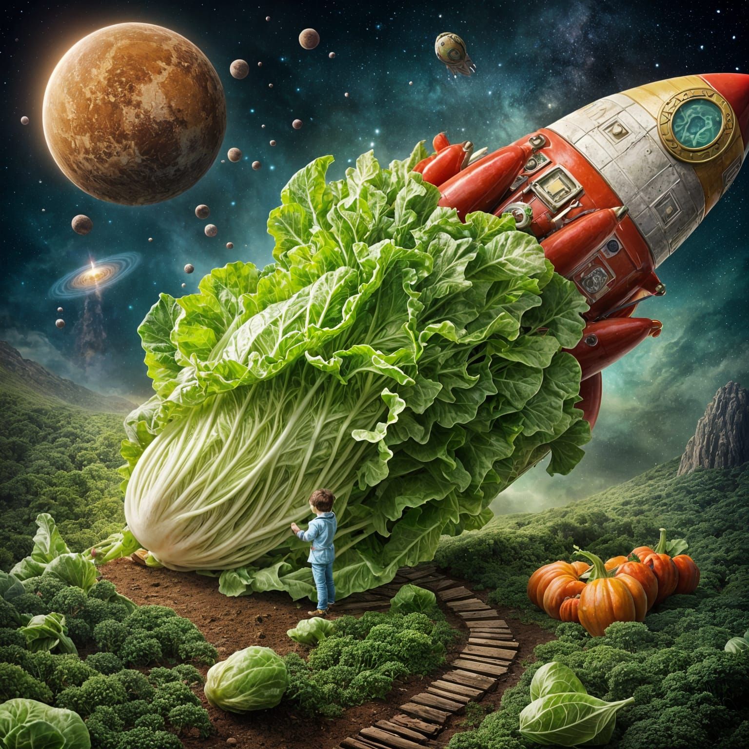 Lettuce Rocket Ship Blasting Off into Space