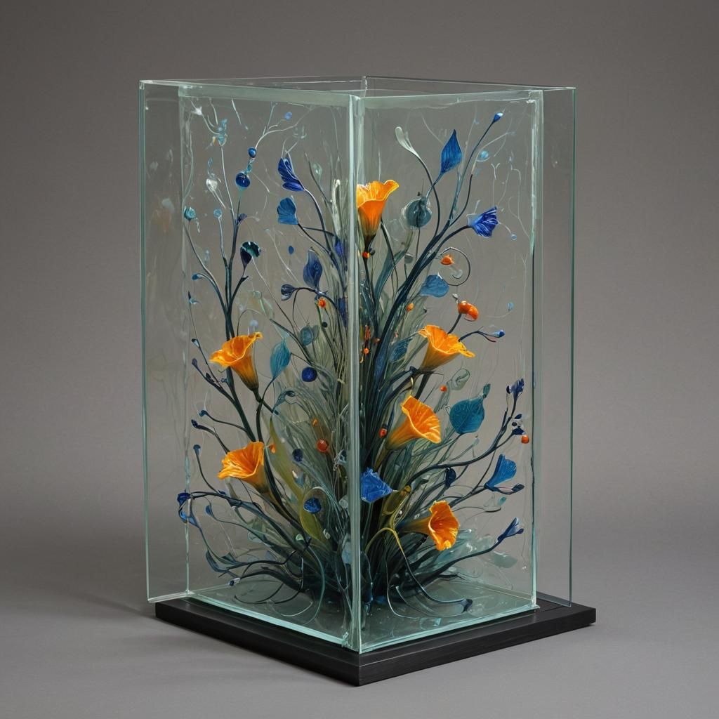 Luminous Glass Book Sculpture in Enameled Style
