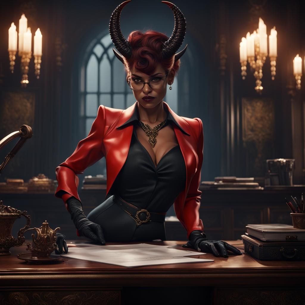 Detailed Black She Devil Secretary in Matte Painting