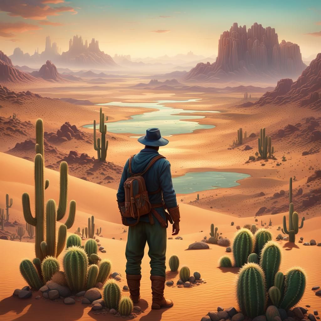 Desert Wanderer's Mirage: Fantasy Concept Art