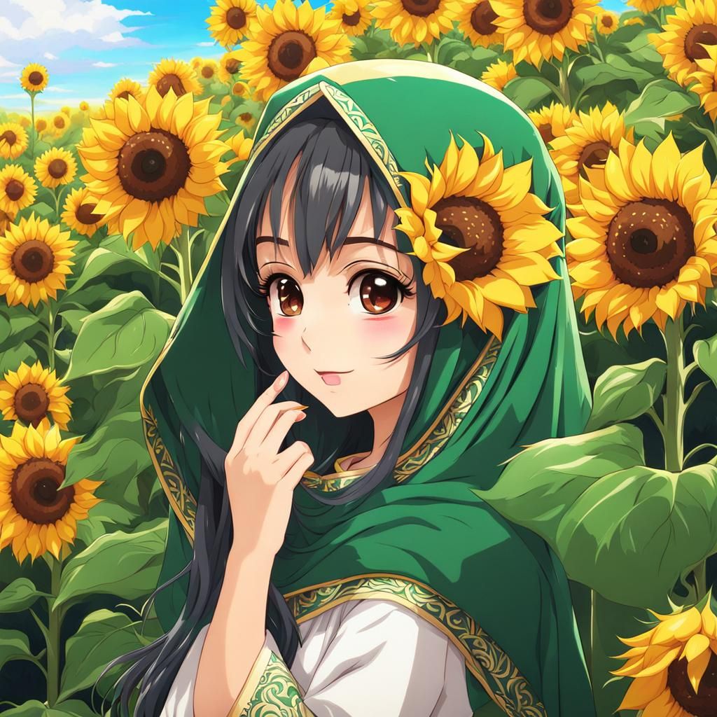 Anime Girl with Sunflower in Saudi Arabia
