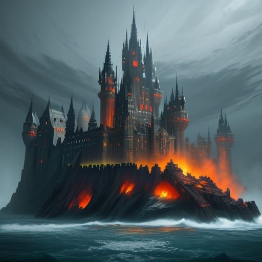 Castle Built on Crashed Spaceship Wreck: Fantasy Art