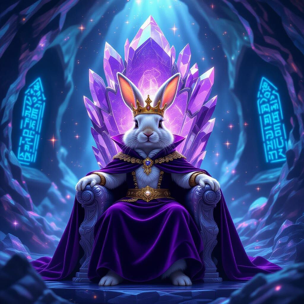 Regal Rabbit on Amethyst Throne in Celestial Vault