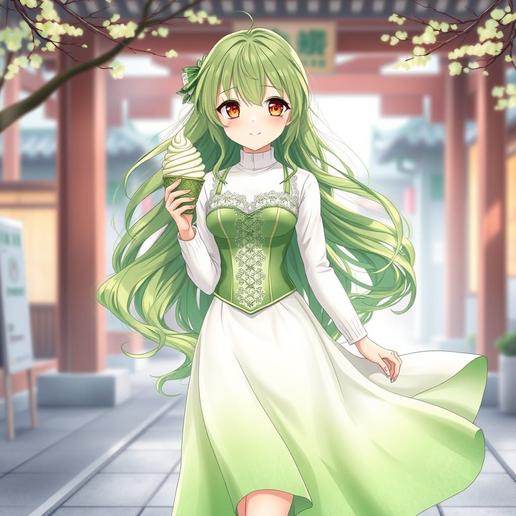 Serene Matcha Goddess in Zen Attire