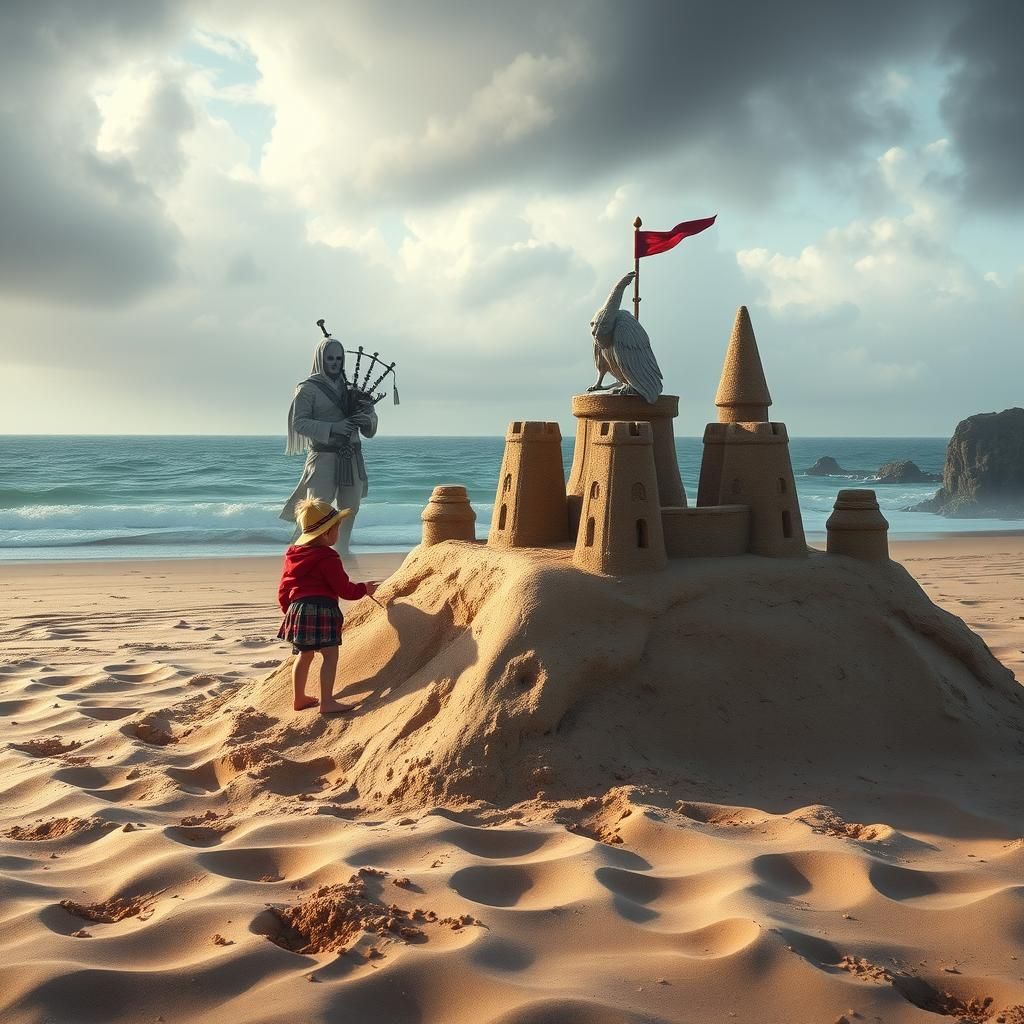 Scottish Sandcastle Fantasy with Bagpipers