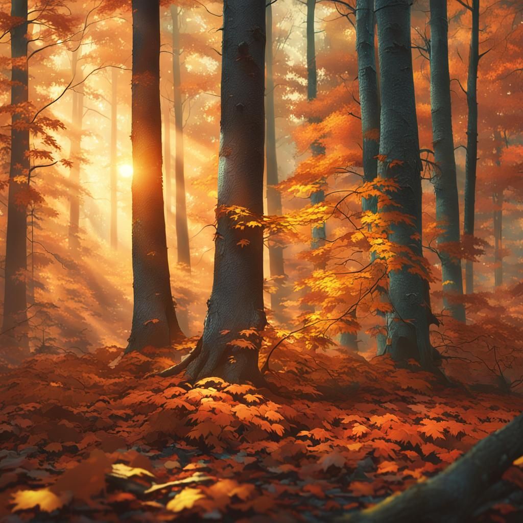 Autumn Forest Digital Collage in Hyperrealistic Style