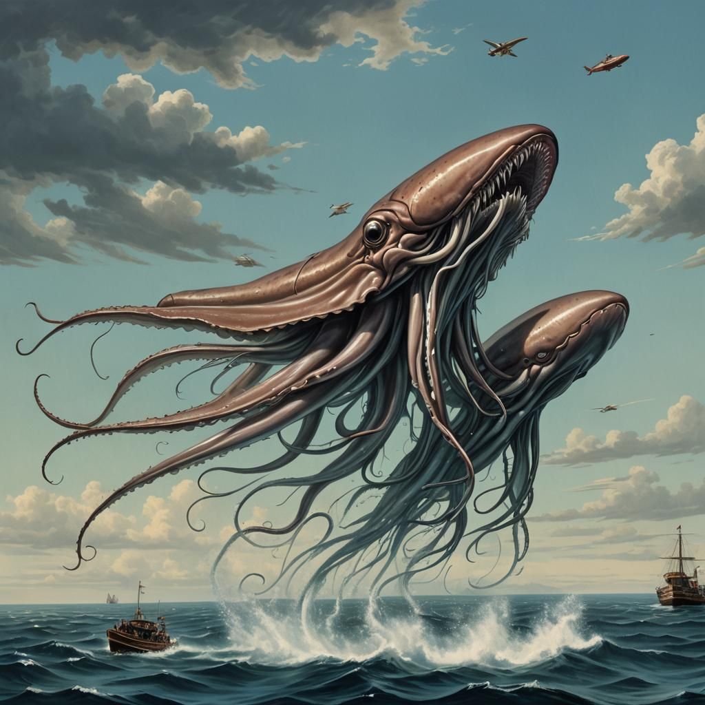 Giant Squid Flies Through the Air