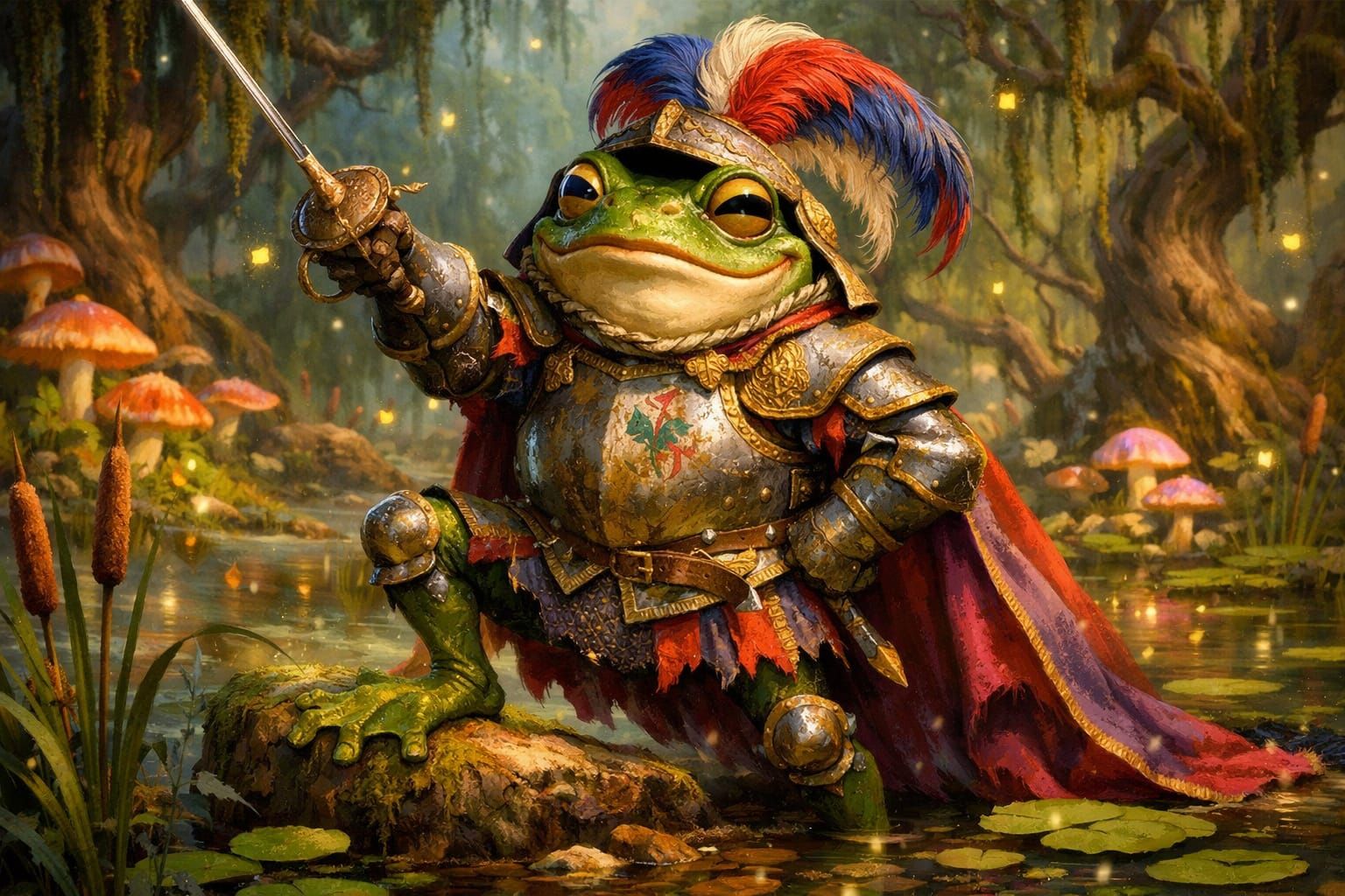 Whimsical Bullywug Knight in Feywild Swamp Court