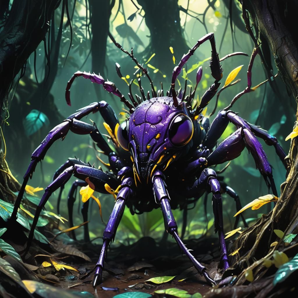 Ant in Bioluminescent Rainforest: Dark Fantasy Art