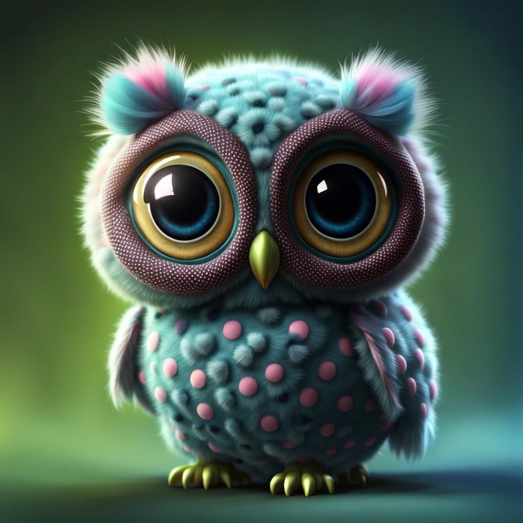 Polka dot baby fuzzy Alien owl pet a very cute looking alien animal with big eyes, stubby cute body, alternate colored f...
