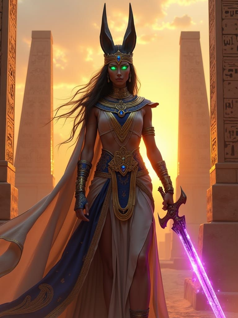 Female Anubis Warrior with Radiant Scimitar
