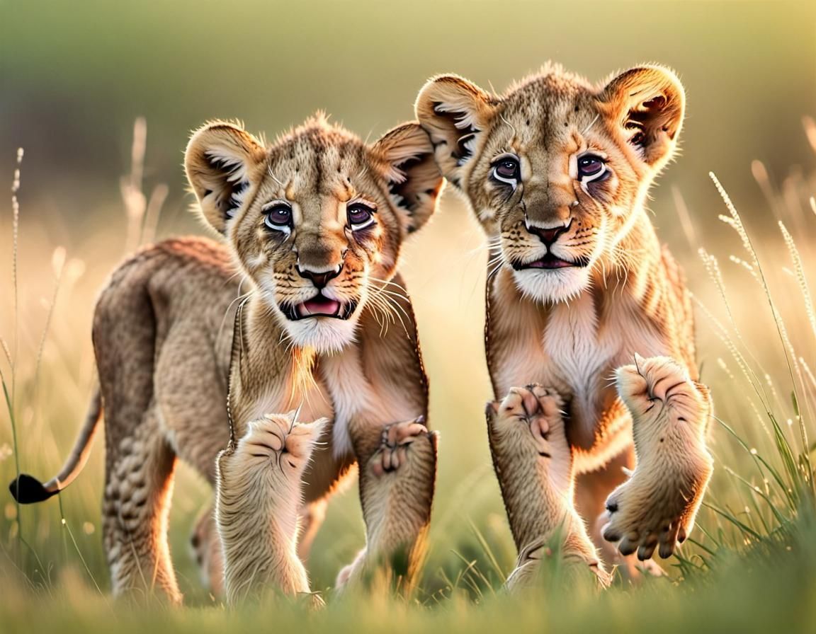 Lion Cubs Frolicking in the Savannah