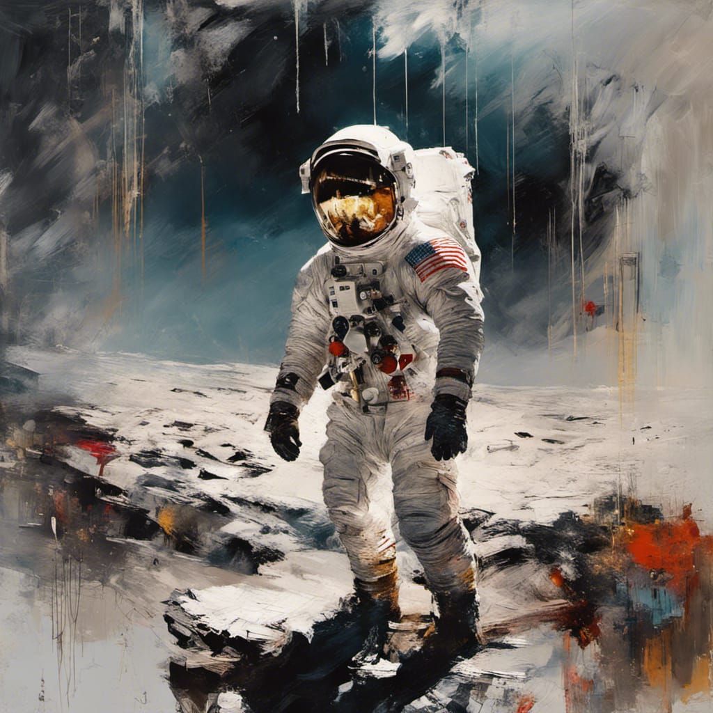 Neil Armstrong's First Moonwalk: An Oil Painting