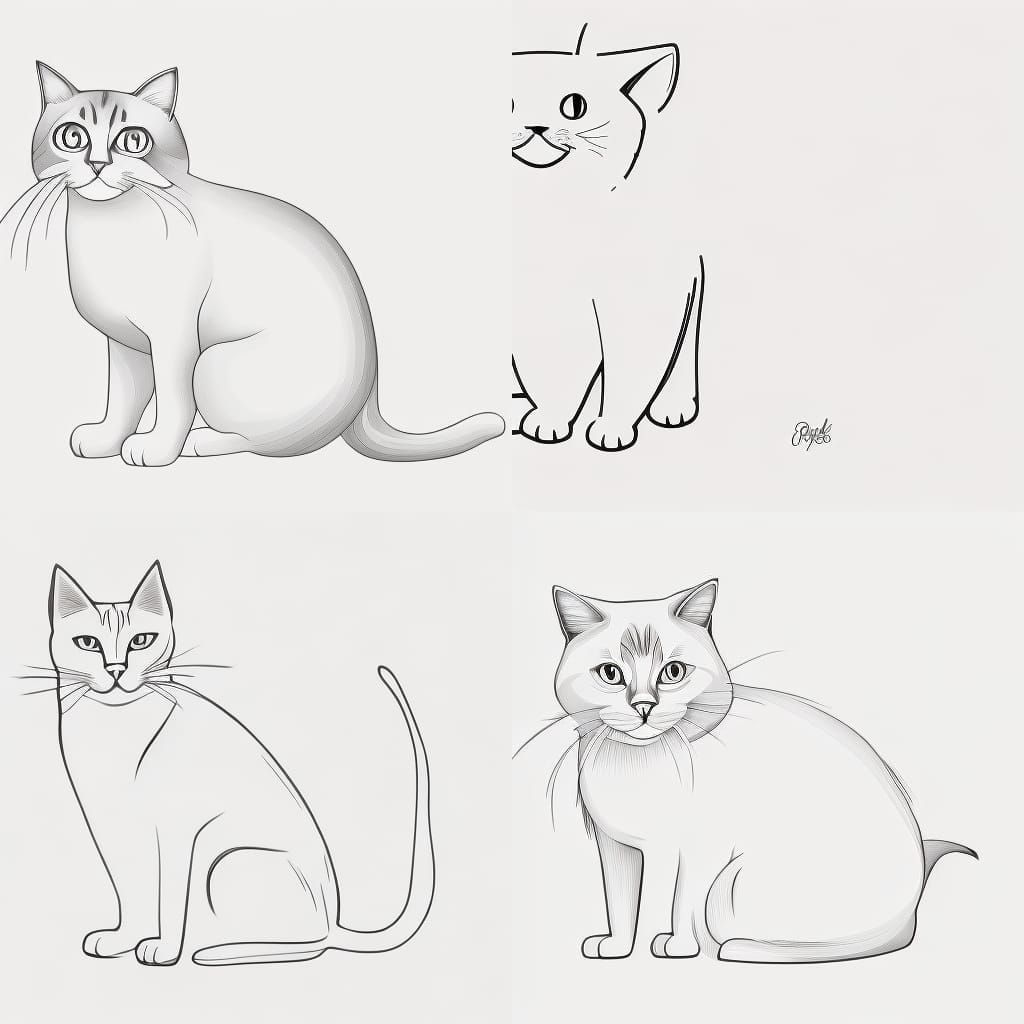 Cute Cat Simple Pencil Drawing in Greyscale