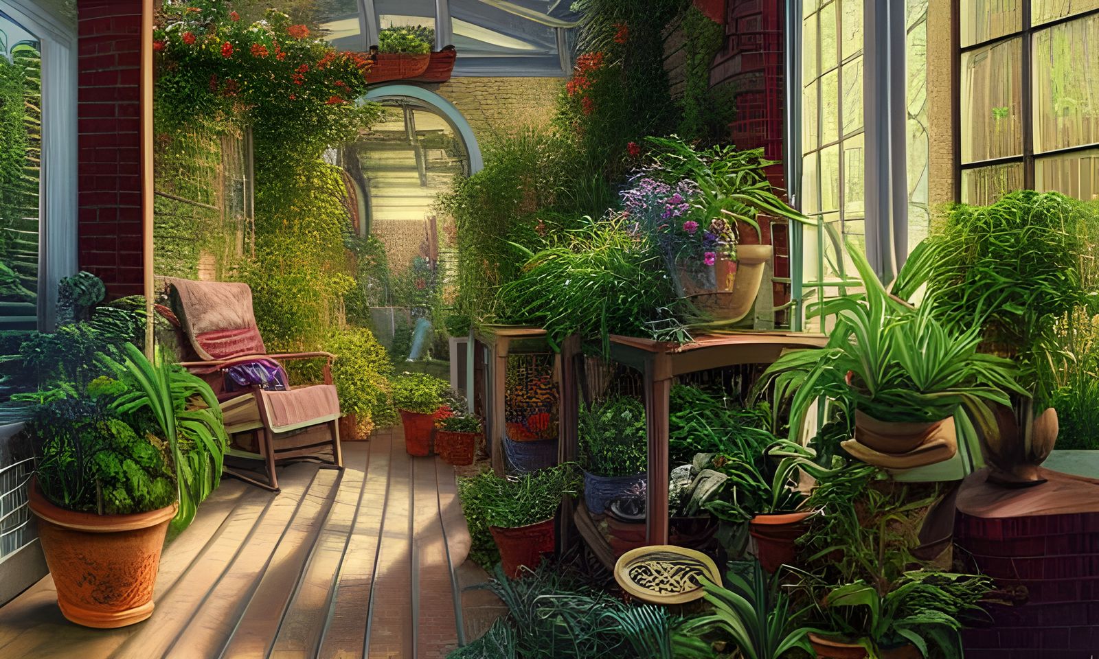 Fantasy Back Porch with Potted Plants, Gurney Style