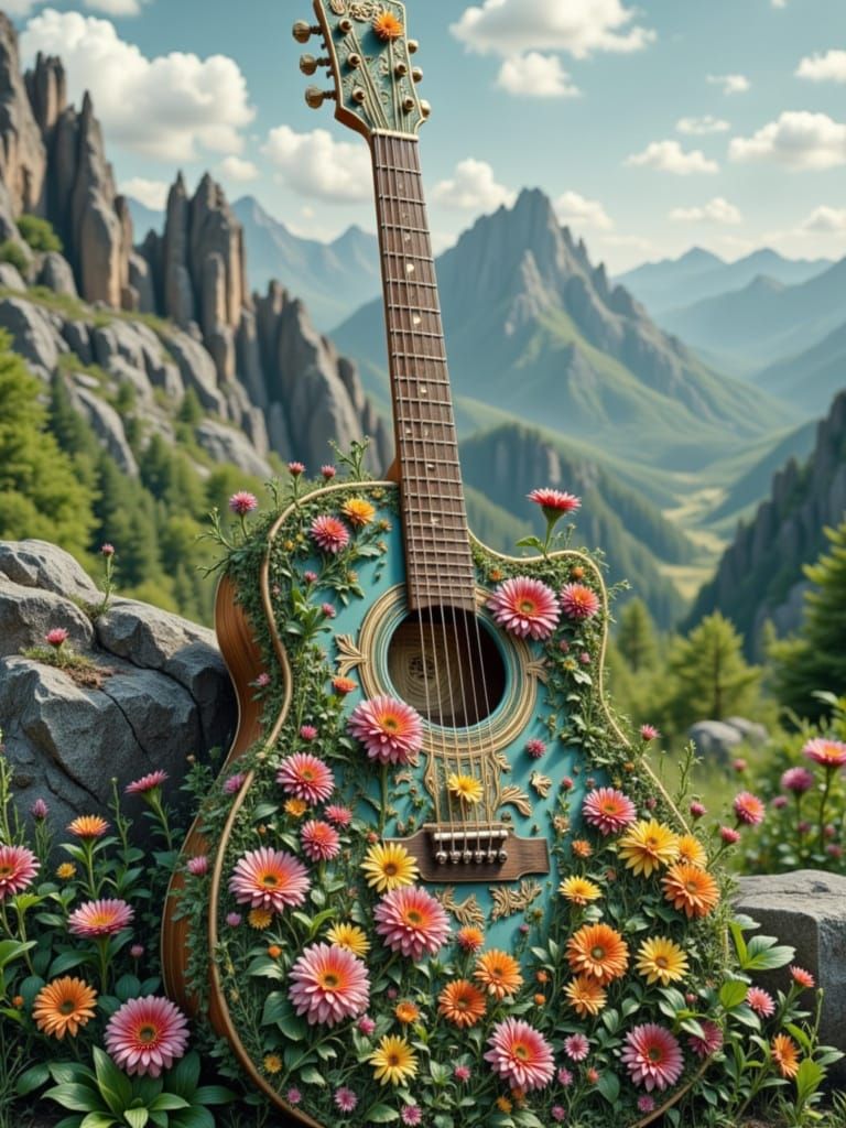 A Guitar Covered in Flowers