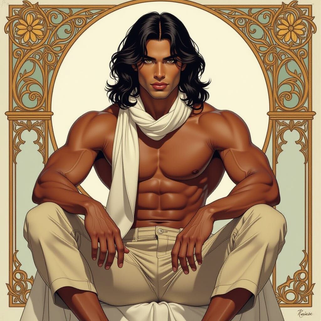 Athletic Man with Mocha Skin in Decadent Style