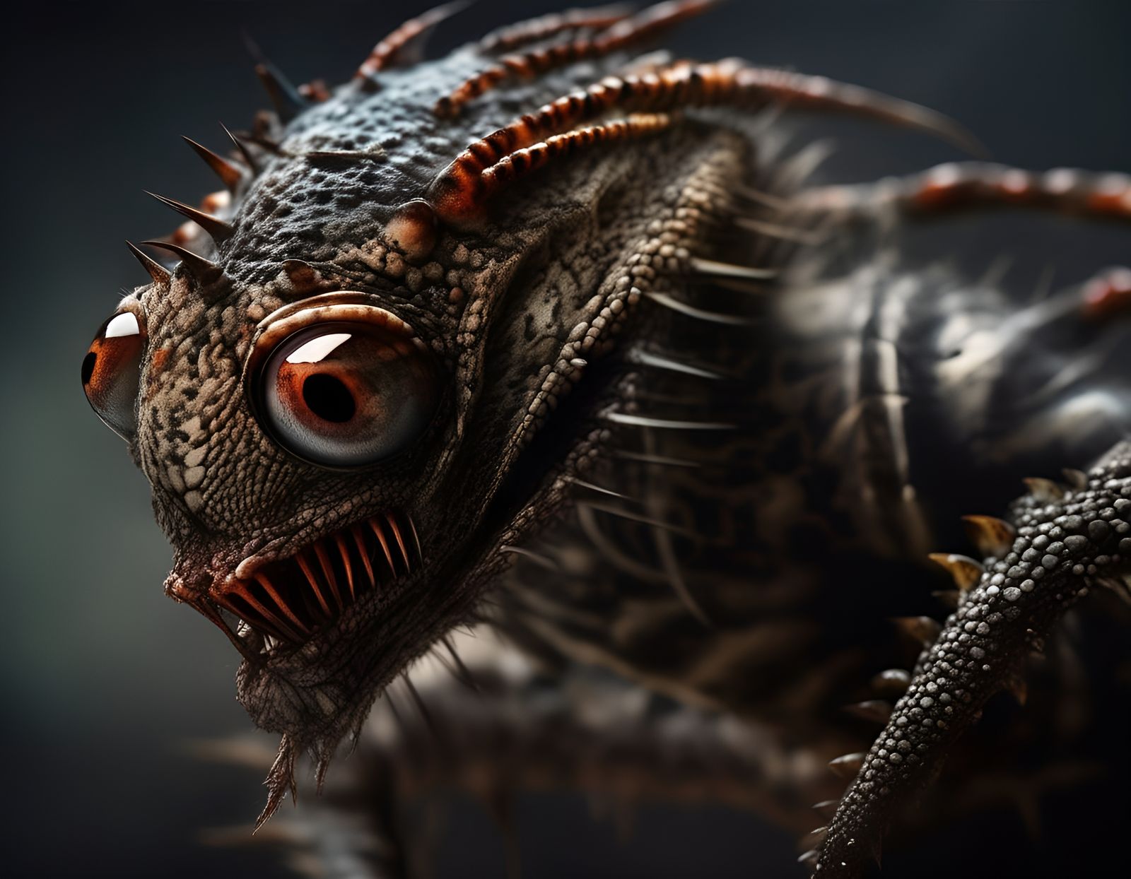 Alien Spider-Lizard Portrait in High Contrast