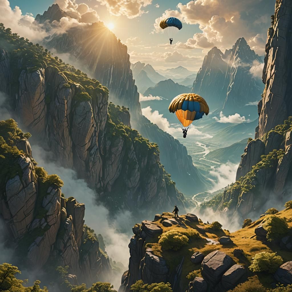 Parachuting off Mountain in Golden Light