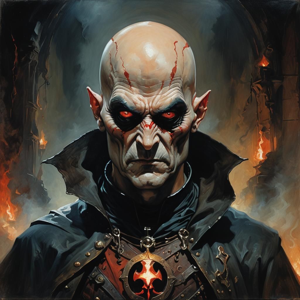 Evil Sorcerer in Gothic Chamber: Frank Frazetta Style