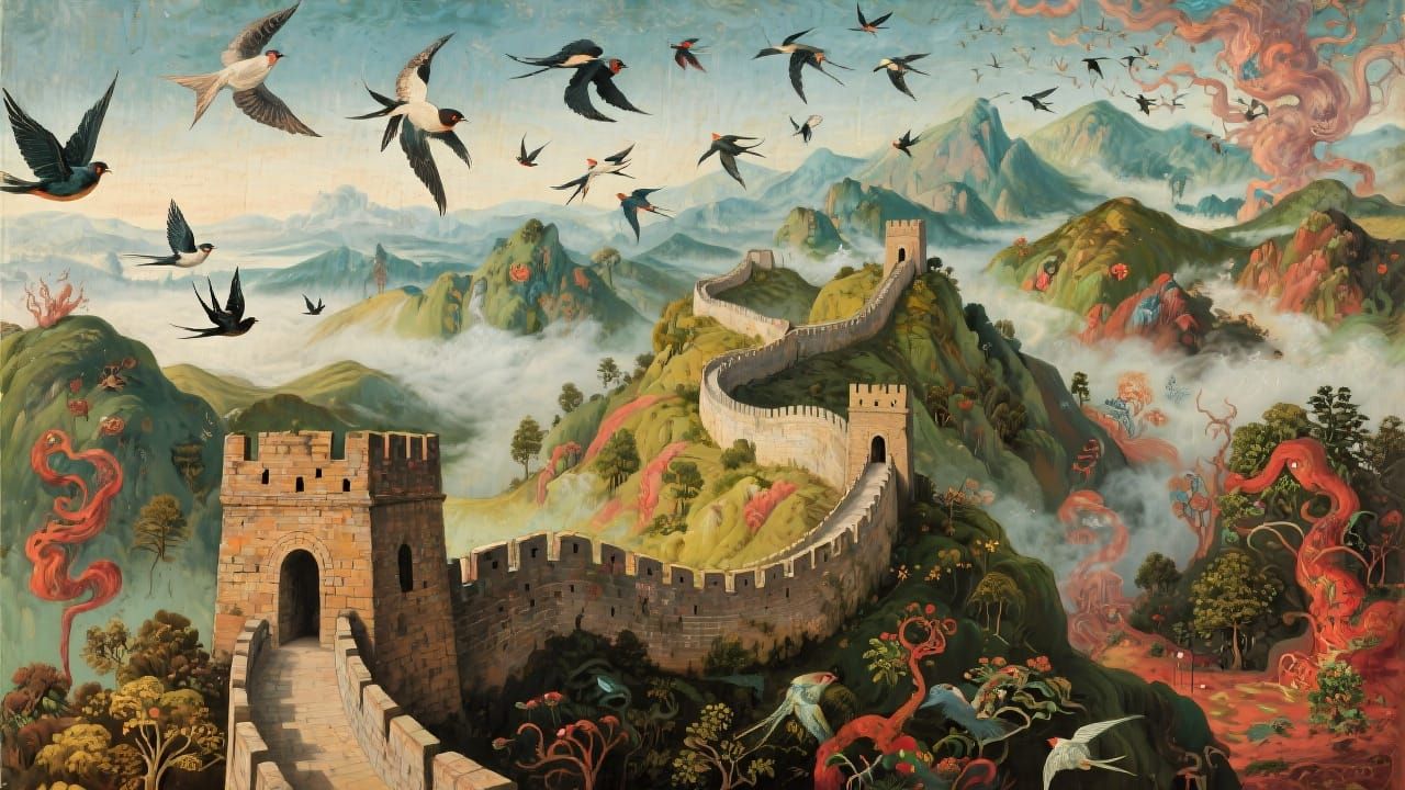 Great Wall of China in Surreal Chinese Painting Style