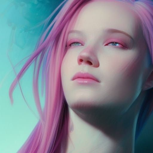 Pink Hair Portrait in Hyperdetailed Digital Art