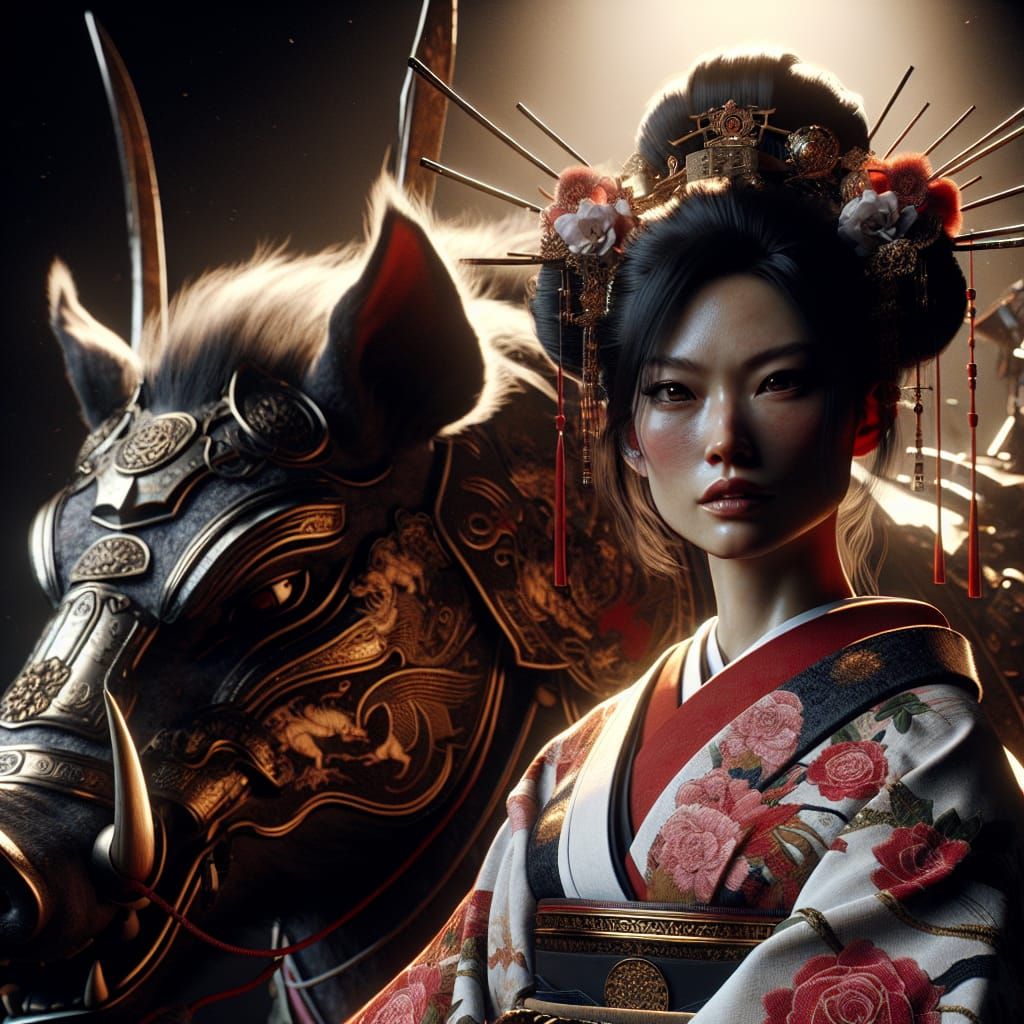 Japanese Warrior Goddess Marishiten Rides a Boar into Epic C...