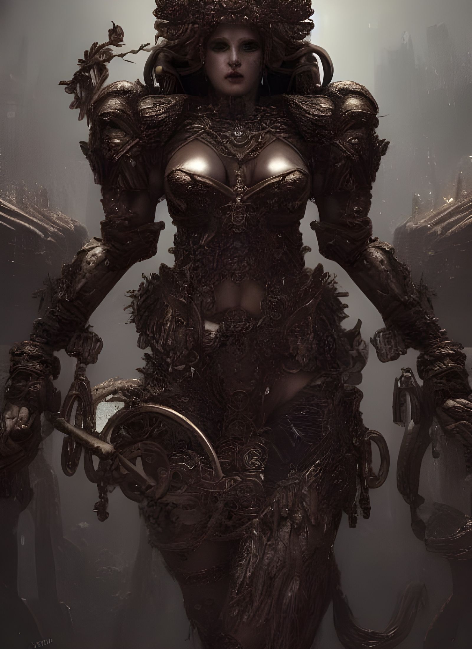 Iron Goddess in Art Nouveau Underwater Scene