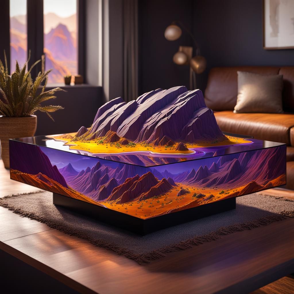 Miniature Ayers Rock on Coffee Table, Dark Fantasy Concept A...