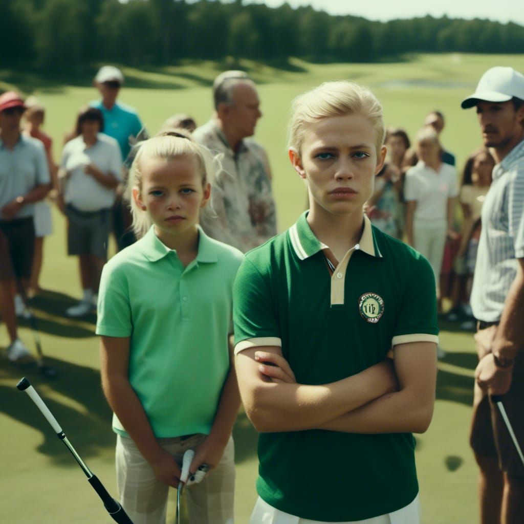 Blonde Baby Golfer on Course, Cinematic Film Still
