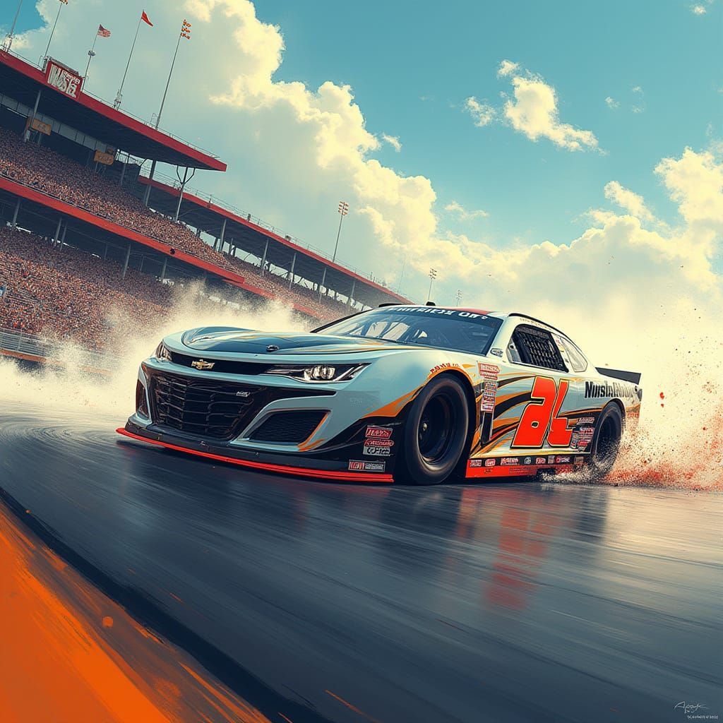 Dramatic Nascar Racing Scene in High-Octane Style