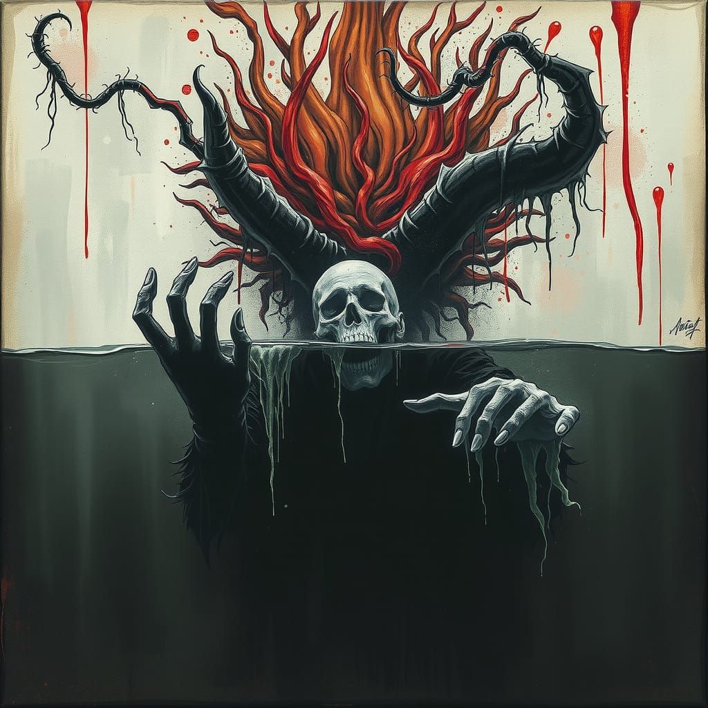 Dark Surrealism Art Piece: Drowning in Inner Turmoil