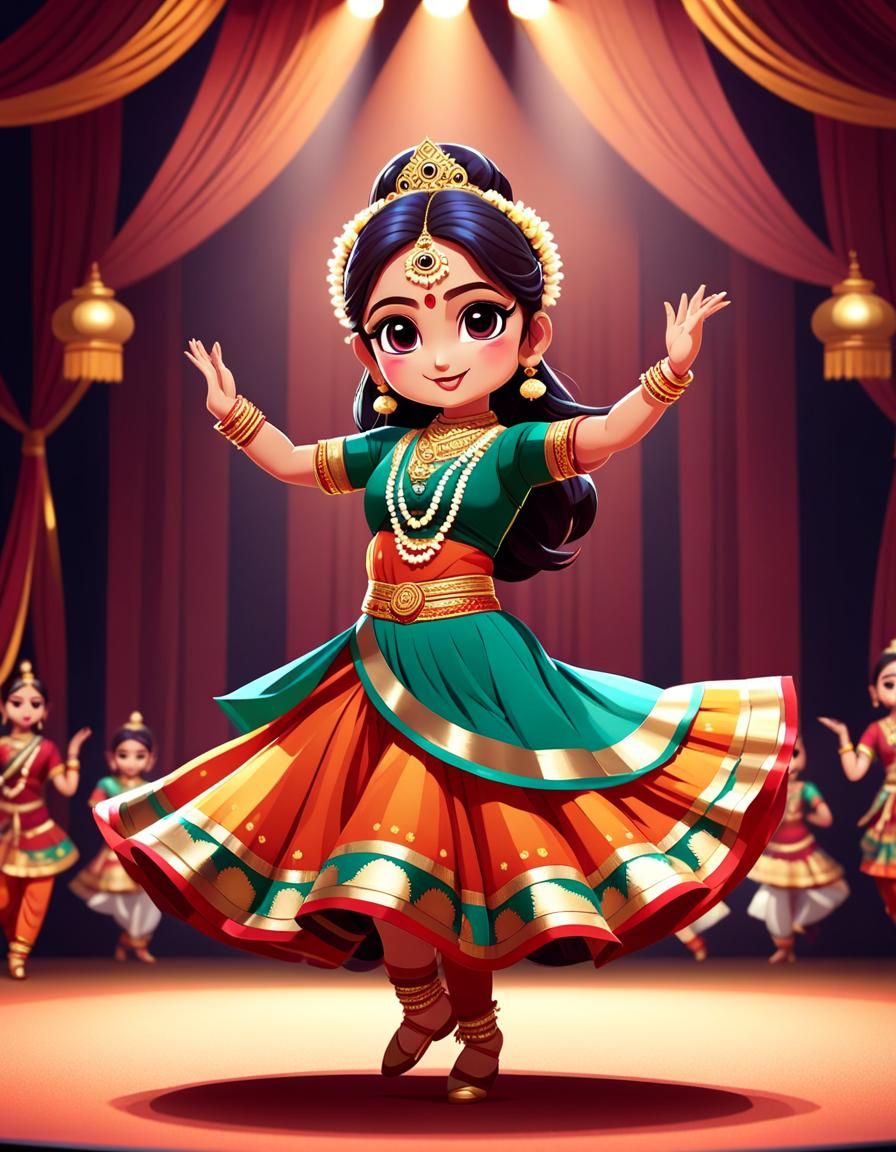 Chibi Indian Dancer on Stage in 8K Style