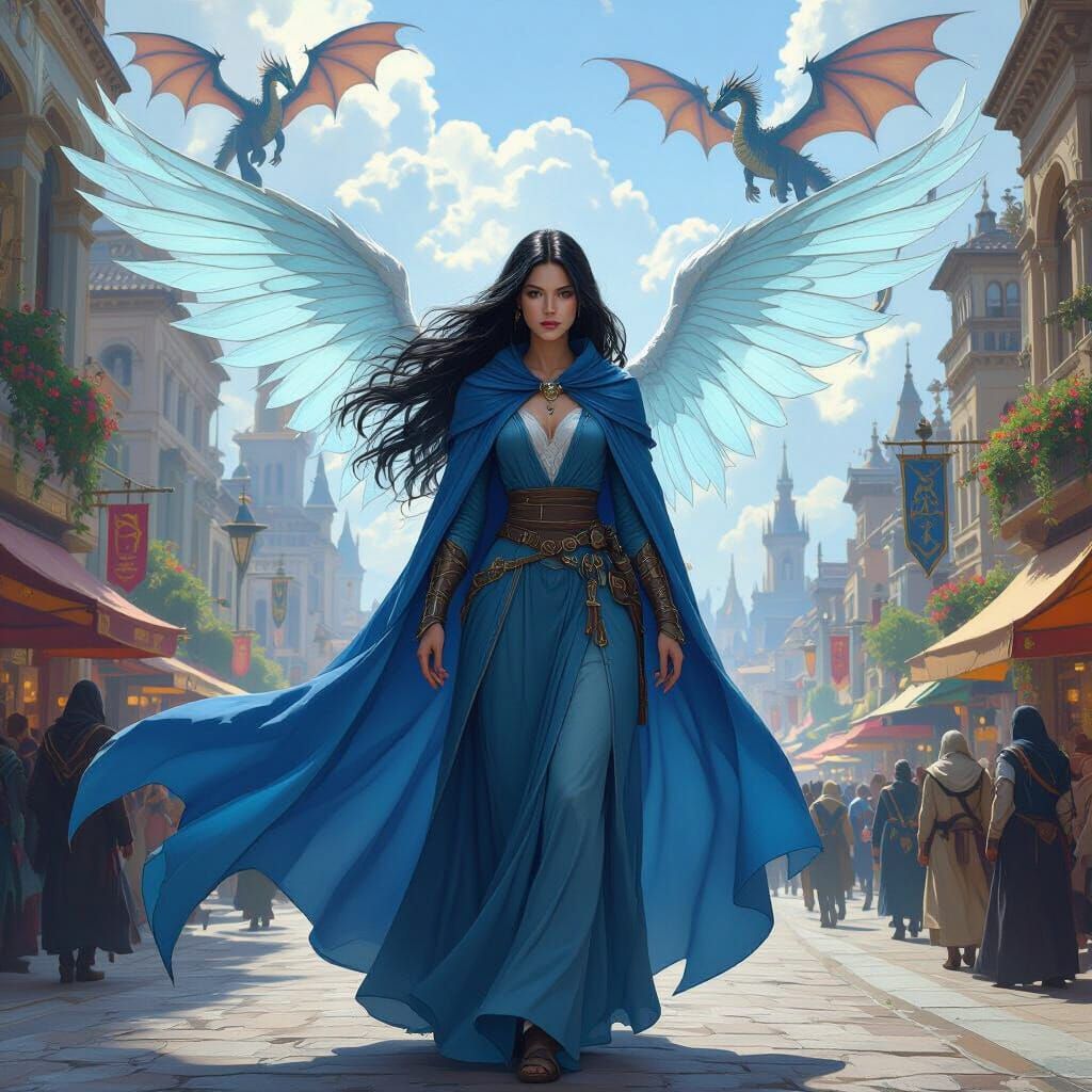 Aasimar Wizard with Dragons, in Fantasy Art Style